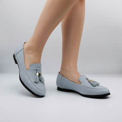 Mocasini damA bleu din piele ecologicA cu ciucuri decorativi