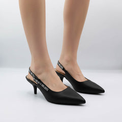 Pantofi dama negri din piele ecologica cu toc subtire si bareta „Girl Boss”