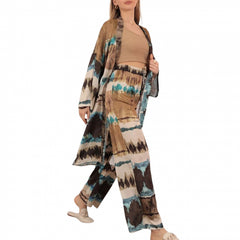 Kimono dama Multicolor din saten - albastru