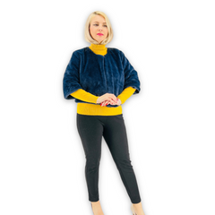 Jacheta cu talie scurta din blana sintetica - bleumarin