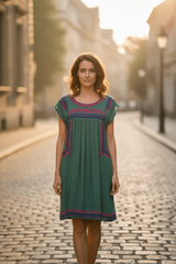 Bluza/Rochie cu broderie verde