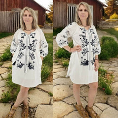 Rochie Dama Alba cu Broderie neagra - Albena 3