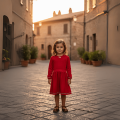 Rochiță roșie pentru fetițe cu fundiță decorativă și detalii delicate