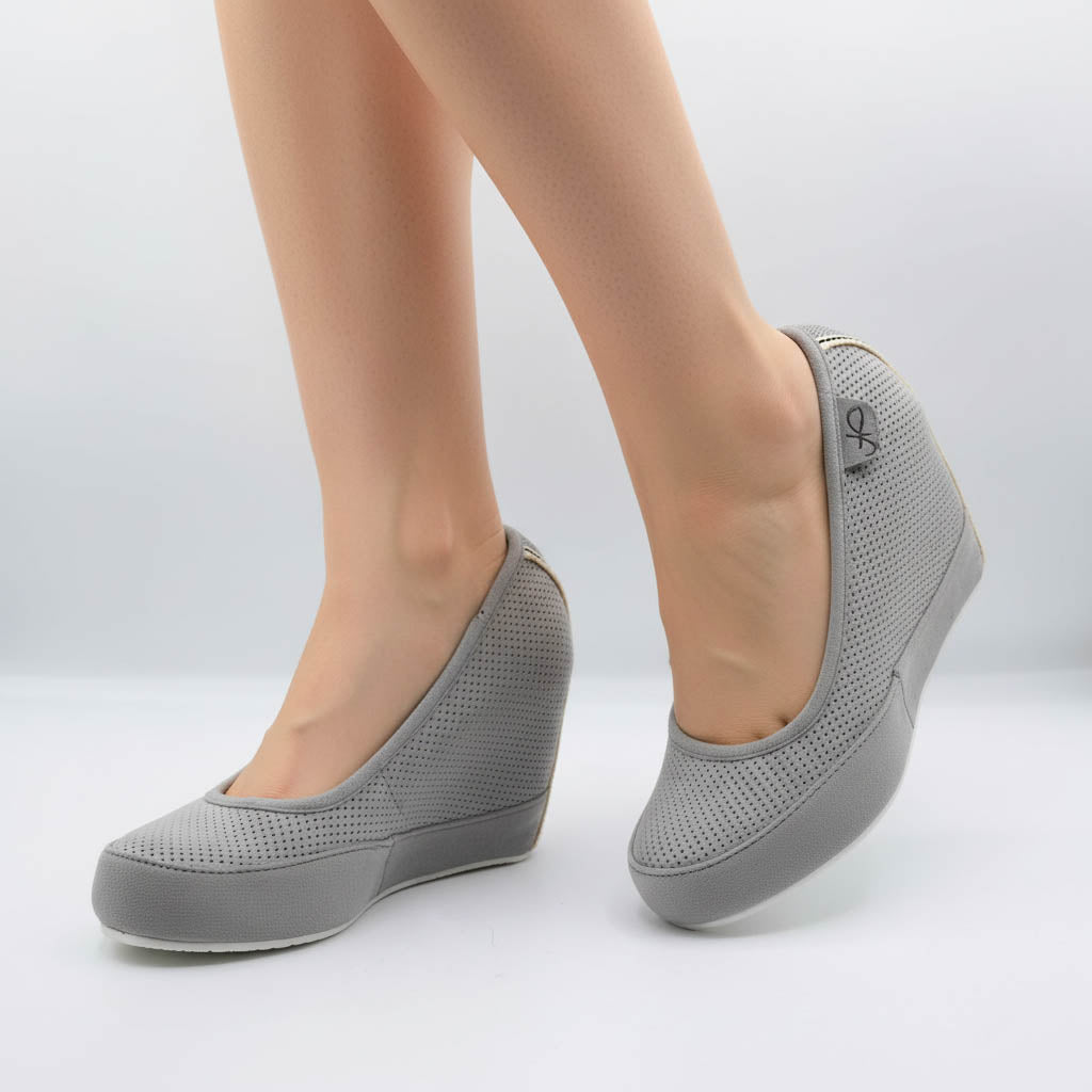 Pantofi dama gri din piele ecologica cu platforma comoda