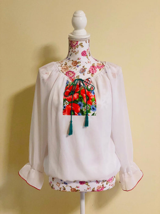Bluza stilizata cu motive traditionale cu maci