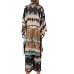 Kimono dama Multicolor din saten - albastru