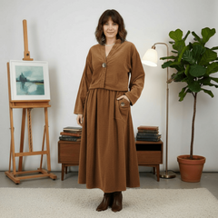 Compleu maro caramel din raiat cu buzunare