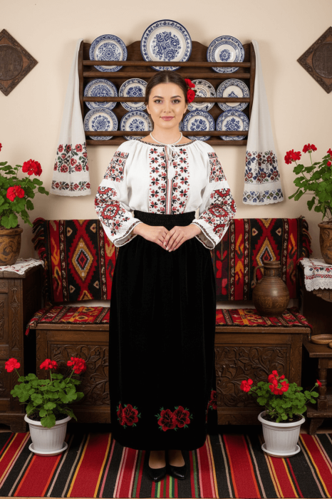 Fusta din catifea cu broderie Carmen