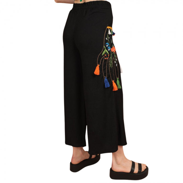 Pantaloni cu broderie negri