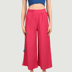 Pantaloni cu broderie siclam