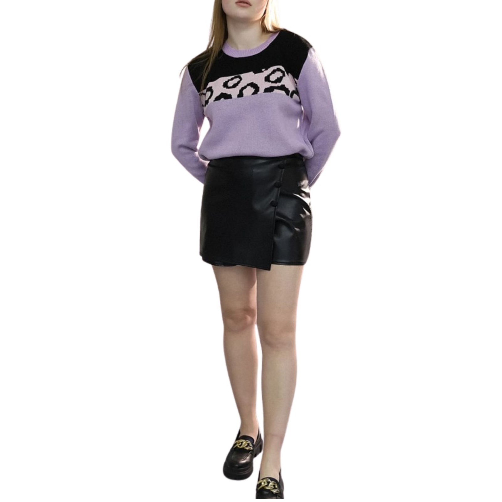 Pulover tricotat in trei culori pentru femei cu model leopard 2
