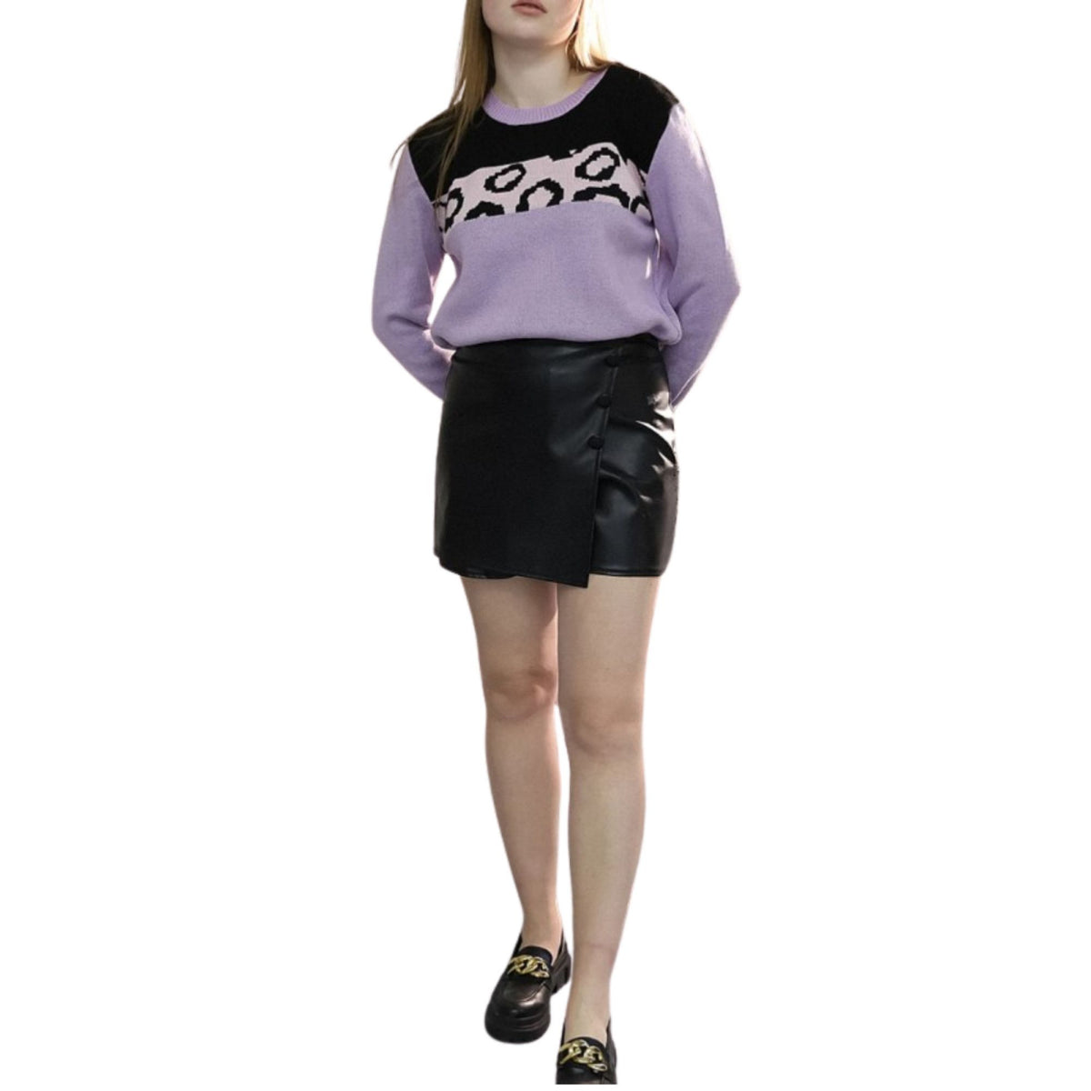 Pulover tricotat in trei culori pentru femei cu model leopard 2