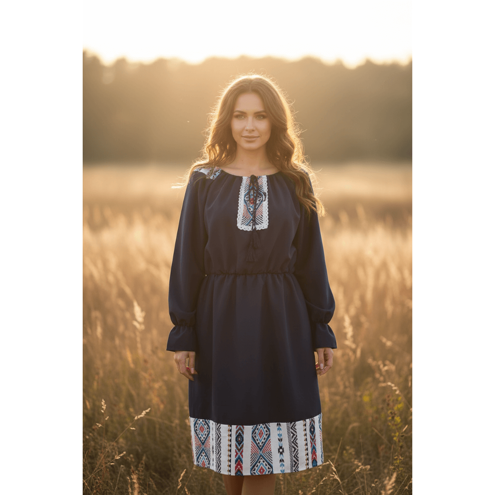 Rochie bleumarin stilizata traditional