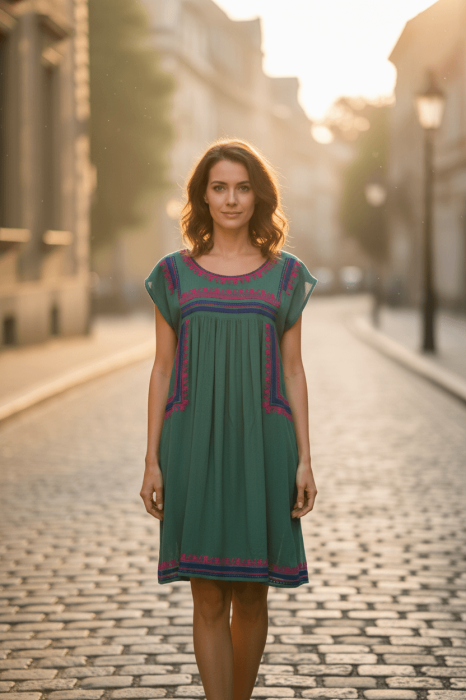 Bluza/Rochie cu broderie verde