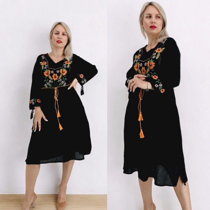 Rochie Dama cu Broderie Galbena - Melissa