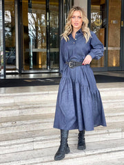 Rochie imitatie denim lunga bleumarin