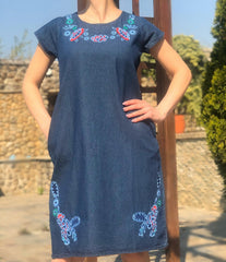 Rochie din denim cu broderie Sanda - 19