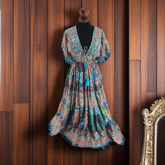 Rochie boho cu broderie manuală cu mărgele