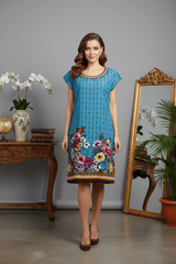 Rochie albastră din vâscoză cu imprimeu floral