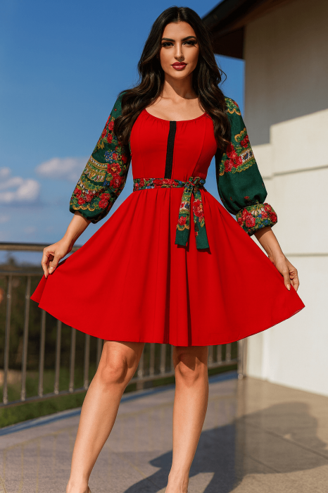 Rochie stilizata cu motive traditionale Viorela 2
