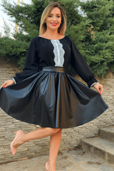 Rochie Traditionala stilizata cu piele ecologica Gabi
