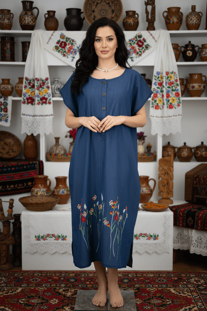 Rochie din denim cu broderie 2