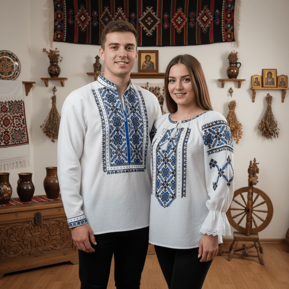 Set Traditional Cuplu 621 / Camasi traditionale cu broderie