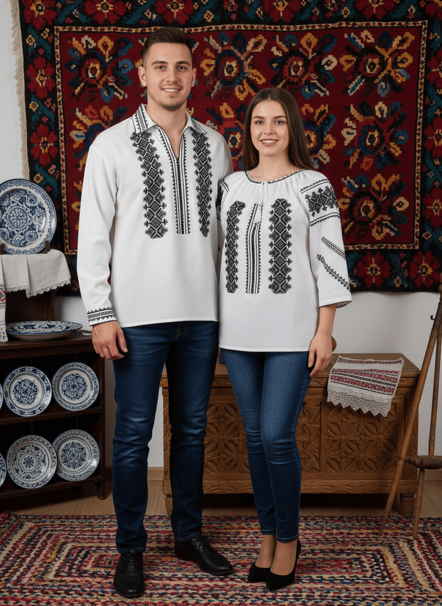 Set Traditional Cuplu 640 / Camasi traditionale cu broderie